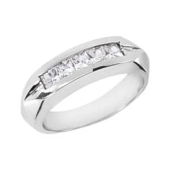 14K White Gold 5 Stone Diamond Men's Wedding Band 0.85ct