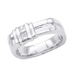 14K White Gold Diamond Men's Wedding Ring 0.60ct 6mm