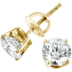 14K Yellow Gold Diamond Stud Earrings Round Diamonds .50ct