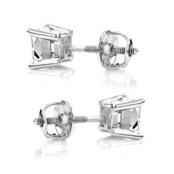 14K White Gold Stud Earrings With 0.33ct White Princess Cut Diamonds -Jewelry Sales Store 14k gold diamond studs princess cut diamonds 033ct p 5641 backwh