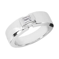 14K White Gold Emerald Cut Diamond Men's Wedding Band 0.25ct