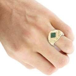 14K Yellow Gold Emerald Men's Ring By Luxurman -Jewelry Sales Store 14k gold emerald mens ring by luxurman bodye