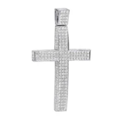 14K White Gold Iced Out Men's Diamond Cross Pendant 7.55ct