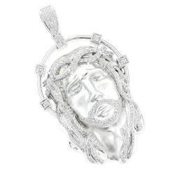 Hip Hop 14K White Gold Jesus Face Diamond Pendant For Men 3.55ct