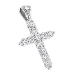 14K White Gold Large Diamond Cross Pendant For Men & Women By LUXURMAN 3.3ctw