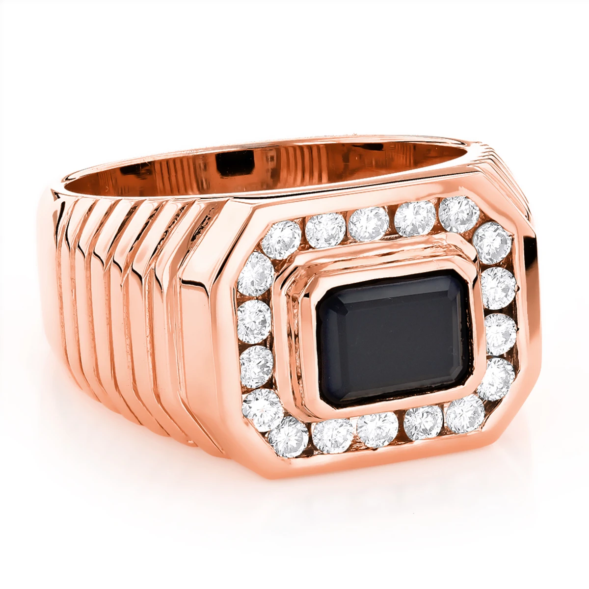 14K Yellow Gold Men's Black Onyx Diamond Ring 3/4ct 3 14K Yellow Gold Men's Black Onyx Diamond Ring 3/4ct - Image 3