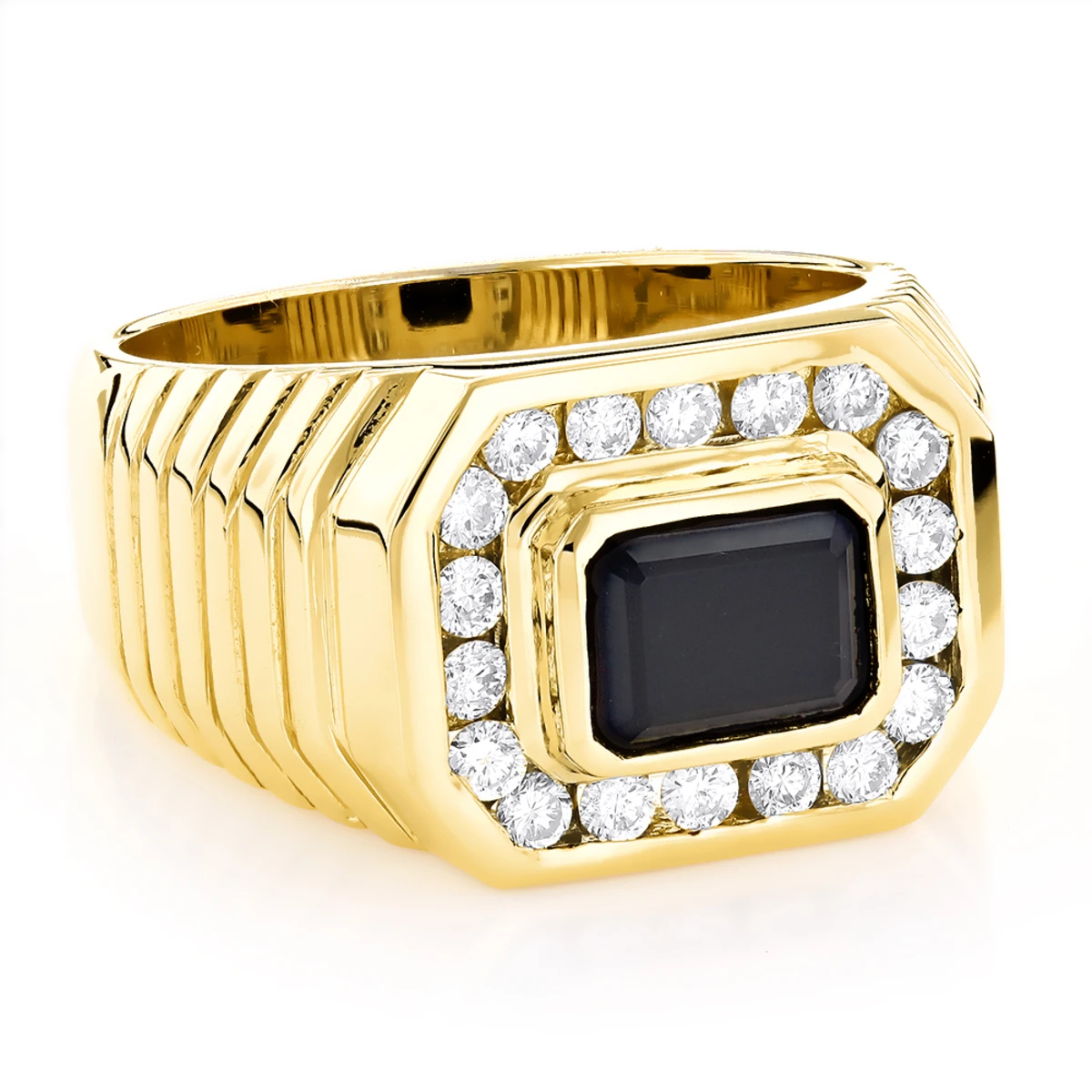 14K Yellow Gold Men's Black Onyx Diamond Ring 3/4ct 1 14K Yellow Gold Men's Black Onyx Diamond Ring 3/4ct