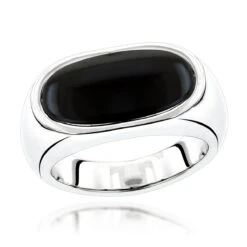 14K White Gold Men's Black Onyx Ring 8.9mm