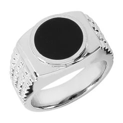 14K White Gold Men's Black Onyx Ring 12.2mm