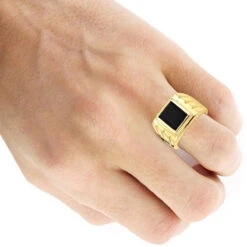 14K Yellow Gold Men's Black Onyx Ring 14.4mm -Jewelry Sales Store 14k gold mens black onyx ring p 28011 bodye