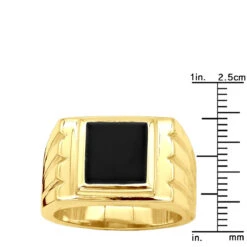 14K Yellow Gold Men's Black Onyx Ring 14.4mm -Jewelry Sales Store 14k gold mens black onyx ring p 28011 rulerye