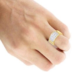 Unique Wedding Bands 14K Yellow Gold Men's Diamond Pinky Ring Invisible Set 2.95ct -Jewelry Sales Store 14k gold mens diamond pinky ring invisible set 295ct p 6641 bodye 20220102