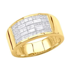 Unique Wedding Bands 14K Yellow Gold Men's Diamond Pinky Ring Invisible Set 2.95ct