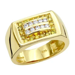 14K Yellow Gold Men's Diamond Pinky Ring White Yellow 0.60ct