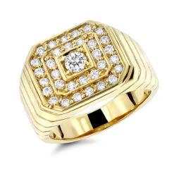 14K Yellow Gold Men's Diamond Ring 1.31ct By Luxurman