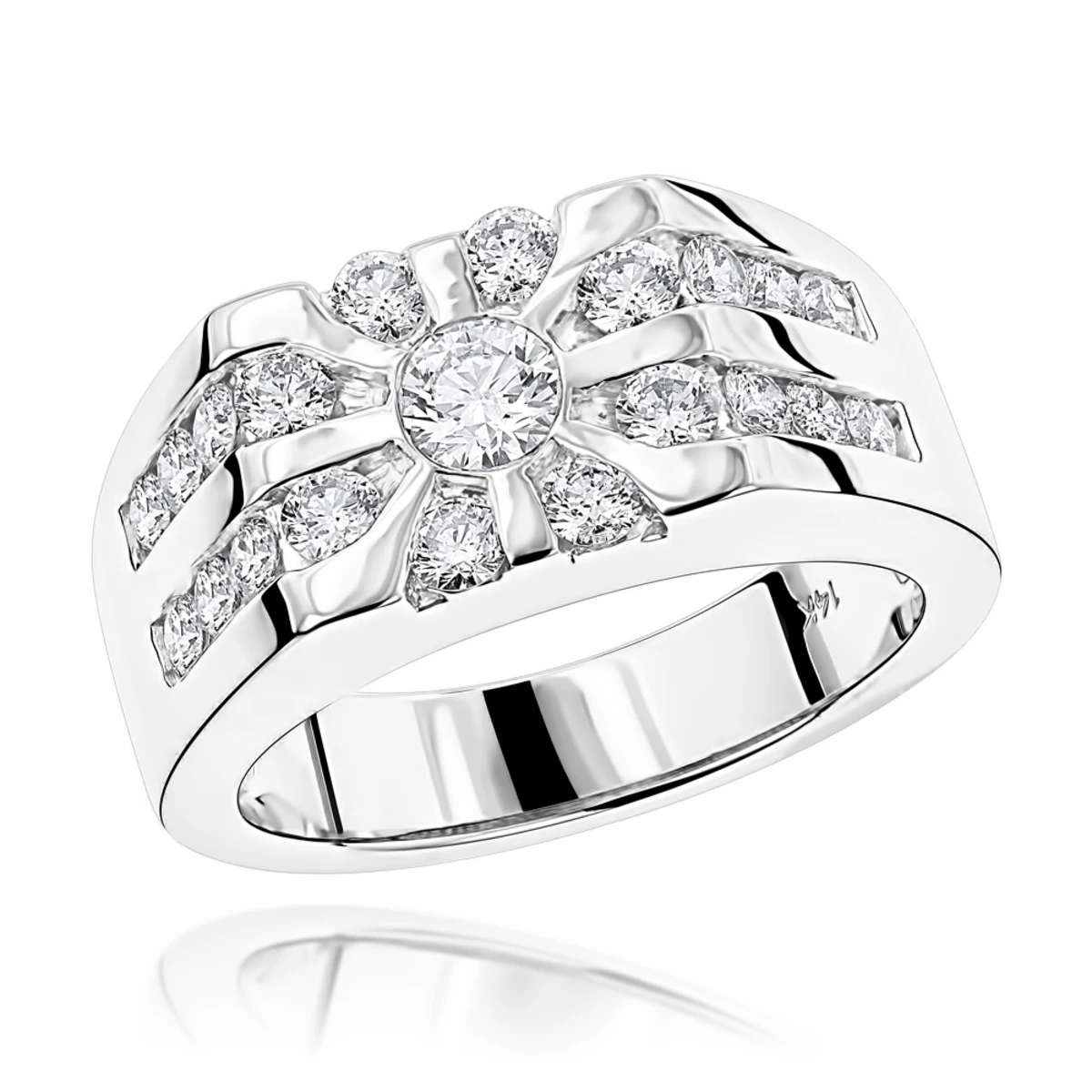 14K White Gold Men's Diamond Ring 1.55ct 1 14K White Gold Men's Diamond Ring 1.55ct
