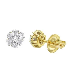 14K Yellow Gold Men's Diamond Stud Earring | Single Earring Cluster Design 1 Carat Look