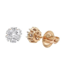 14K Yellow Gold Men's Diamond Stud Earring | Single Earring Cluster Design 1 Carat Look -Jewelry Sales Store 14k gold mens diamond stud earring single earring cluster design 1 carat look rose 1