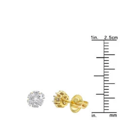 14K Yellow Gold Men's Diamond Stud Earring | Single Earring Cluster Design 1 Carat Look -Jewelry Sales Store 14k gold mens diamond stud earring single earring cluster design 1 carat look ruler yellow 1