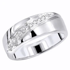 14K White Gold Men's Diamond Wedding Band 0.12ct 7.1mm