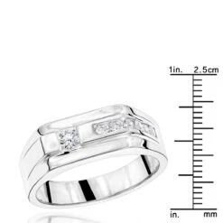 14K White Gold Men's Diamond Wedding Band 0.45ct 8.1mm -Jewelry Sales Store 14k gold mens diamond wedding band 045ct p 25557 rulerwh