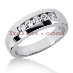 Five Stone 14K White Gold Men's Diamond Wedding Band 0.5ct