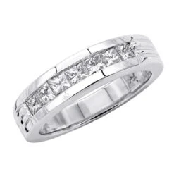 14K White Gold Men's Diamond Wedding Band 0.98ct