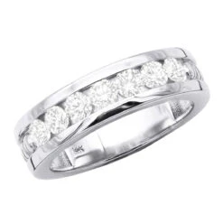 14K White Gold Men's Diamond Wedding Band 1.05ct 6.3mm