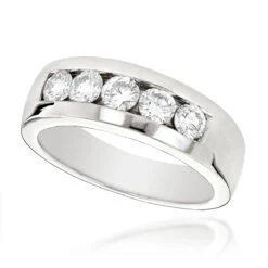 5 Stone 14K White Gold Men's Diamond Wedding Band 1ct