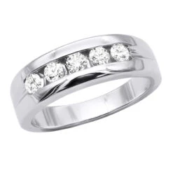 14K White Gold Men's Diamond Wedding Ring 0.40ct 6mm