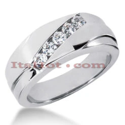 14K White Gold Men's Diamond Wedding Ring 0.50ct 6mm