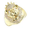 14K Yellow Gold Men's King Lion Head Ring With Diamonds And Crown Pinky Ring 0.55ct