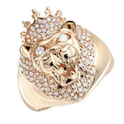 14K Yellow Gold Men's King Lion Head Ring With Diamonds And Crown Pinky Ring 0.55ct -Jewelry Sales Store 14k gold mens king lion head ring with diamonds and crown pinky ring 0 55ct ro