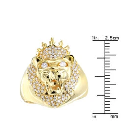 14K Yellow Gold Men's King Lion Head Ring With Diamonds And Crown Pinky Ring 0.55ct -Jewelry Sales Store 14k gold mens king lion head ring with diamonds and crown pinky ring 0 55ct rulerye
