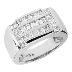 14K White Gold Men's Princess & Baguette Diamonds Ring 1.85ct