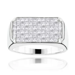 14K White Gold Men's Princess Cut Invisible Diamond Ring Unique Wedding Band 2ct