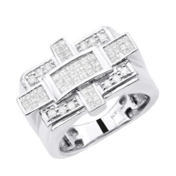 14K White Gold Men's Princess & Round Diamond Ring 1.87ct