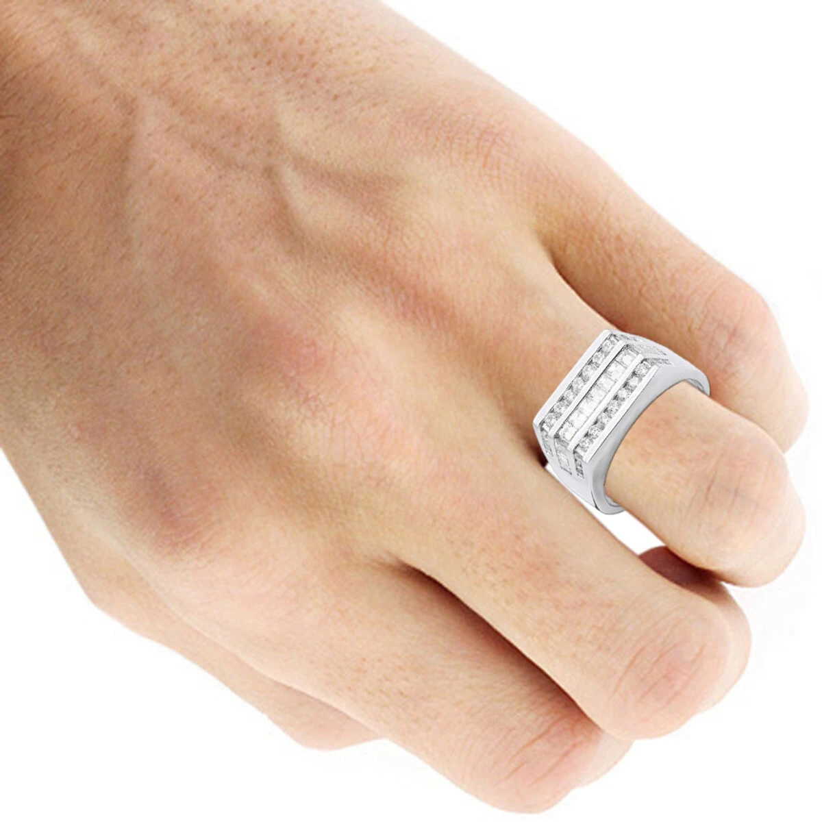 14K White Gold Men's Round & Baguette Diamonds Ring 1.60ct 5 14K White Gold Men's Round & Baguette Diamonds Ring 1.60ct - Image 5