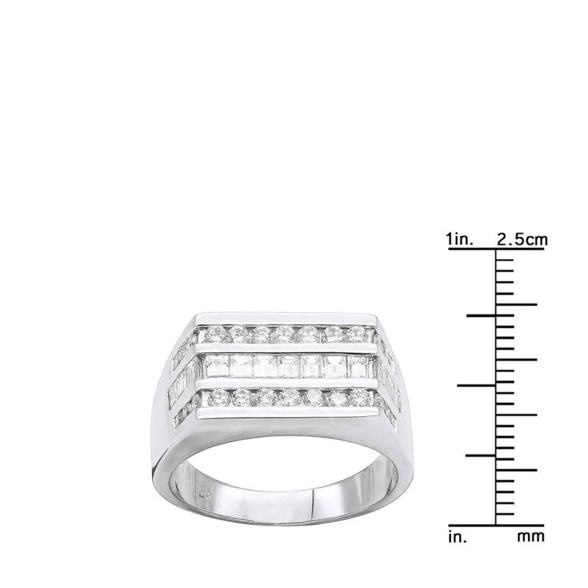 14K White Gold Men's Round & Baguette Diamonds Ring 1.60ct 6 14K White Gold Men's Round & Baguette Diamonds Ring 1.60ct - Image 6