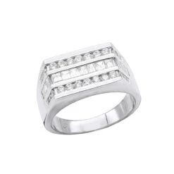 14K White Gold Men's Round & Baguette Diamonds Ring 1.60ct