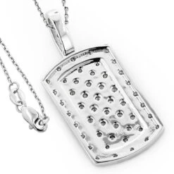 Luxurman 14K White Gold Mini Diamond Dog Tag Pendant W VS Diamonds 0.7ct -Jewelry Sales Store 14k gold mini diamond dog tag pendant w vs diamonds 07ct backwh
