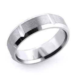 14K White Gold Ornamented Men's Wedding Band