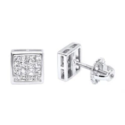 14K White Gold Princess Cut Diamond Stud Earrings 0.54ct