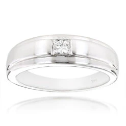 Solitaire 14K White Gold Princess Cut Diamond Wedding Band 0.25ct