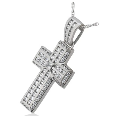 14K White Gold Princess & Round Diamond Cross Necklace 2.24ct 2 14K White Gold Princess & Round Diamond Cross Necklace 2.24ct - Image 2