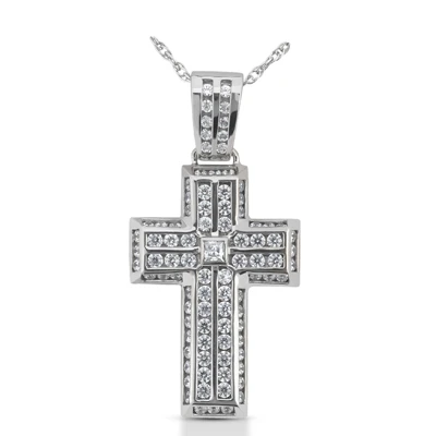 14K White Gold Princess & Round Diamond Cross Necklace 2.24ct 1 14K White Gold Princess & Round Diamond Cross Necklace 2.24ct