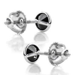 14K White Gold Round Black Diamond Stud Earrings Bezel 1/2ct -Jewelry Sales Store 14k gold round black diamond stud earrings bezel 12ct p 6224 backwh