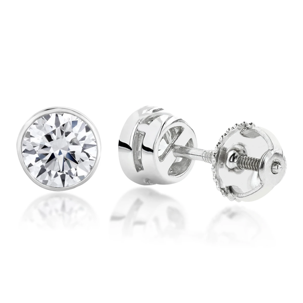 14K White Gold Round Diamond Bezel Earrings Studs 0.33ct 1 14K White Gold Round Diamond Bezel Earrings Studs 0.33ct