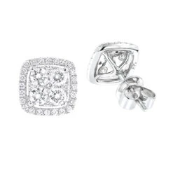 14K White Gold Round Diamond Cluster Earrings Studs 1.5ct By Luxurman