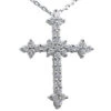 14K White Gold Round Diamond Cross Necklace 0.45ct